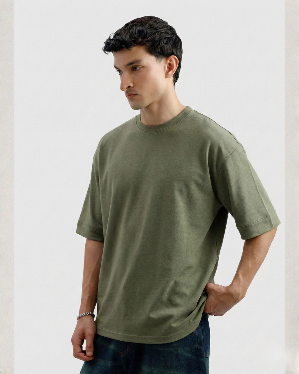 Drop Shoulder Tee - Olive Green