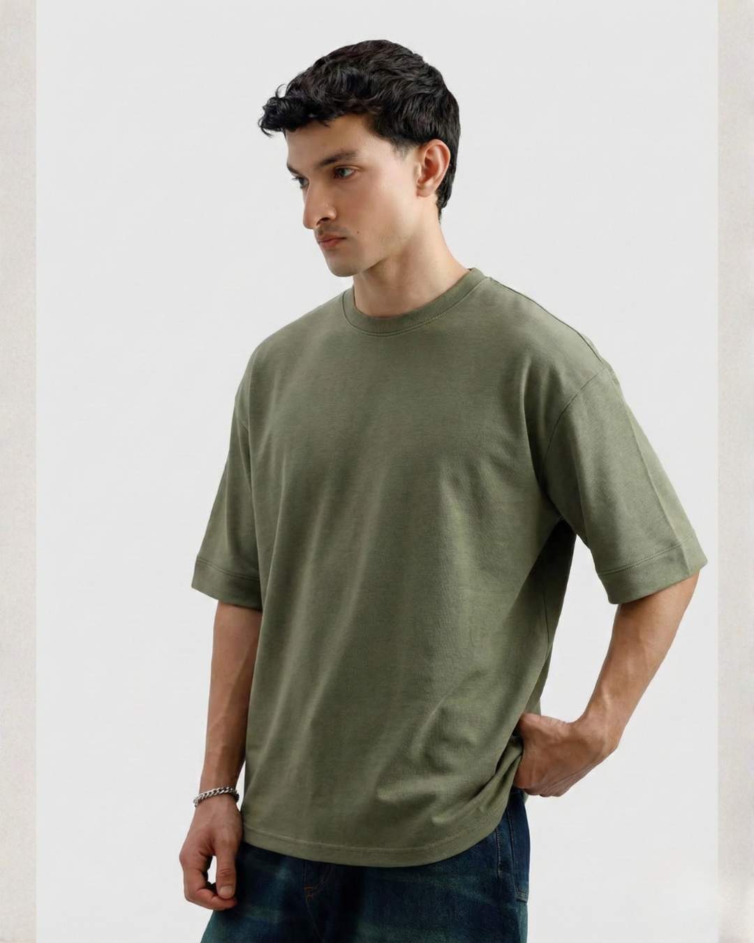 Drop Shoulder Tee - Olive Green