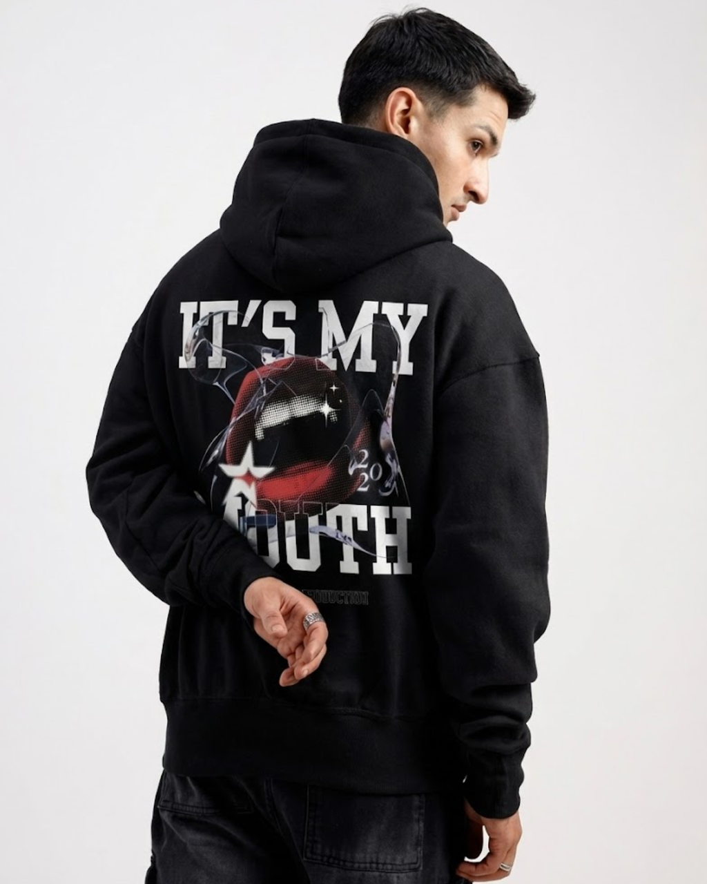 IT'S MY MOUTH Graphic Hoodie - Black