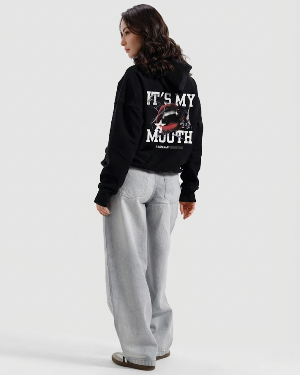 IT'S MY MOUTH Graphic Hoodie - Black