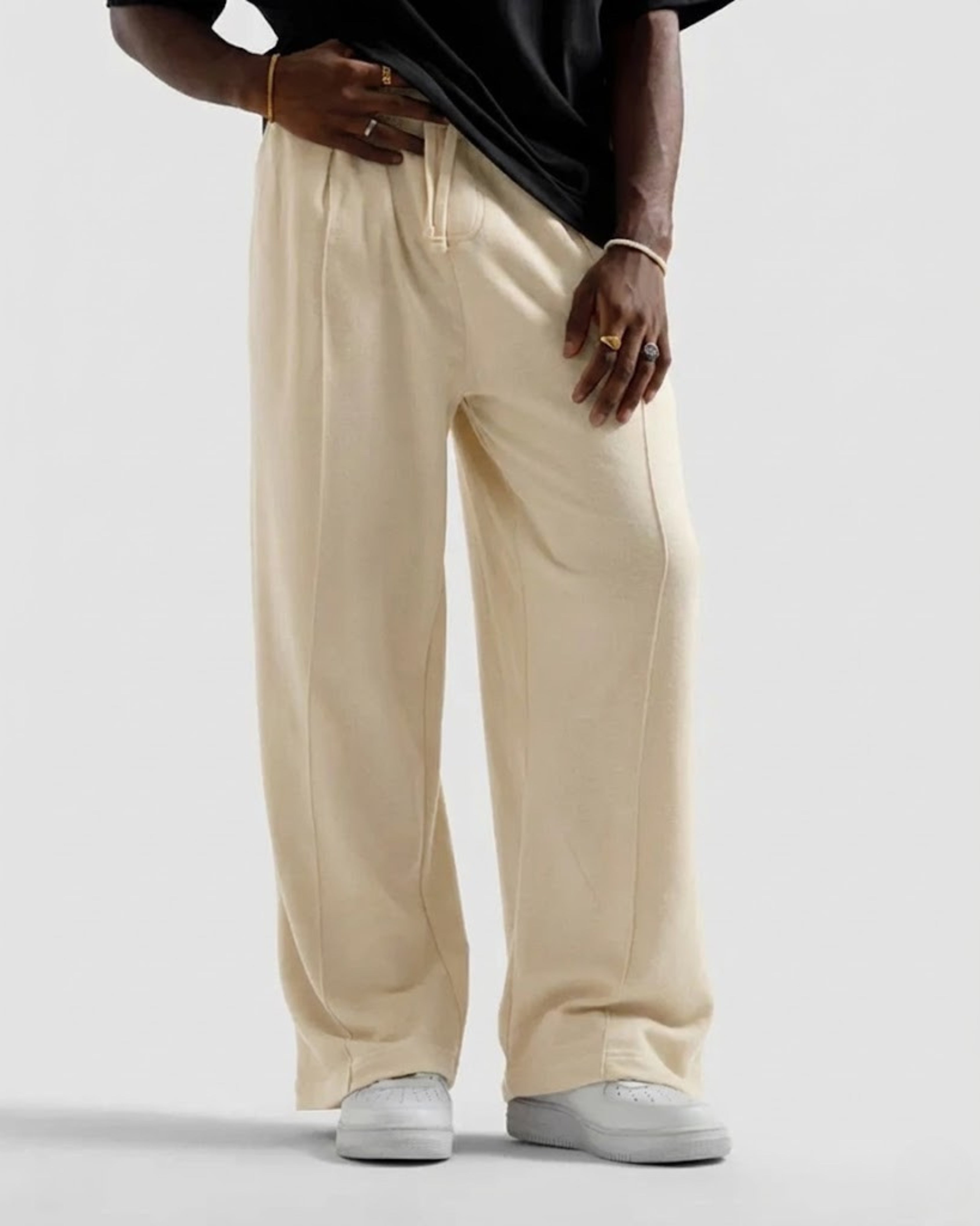 Straight-Leg Pleated Baggy Trousers