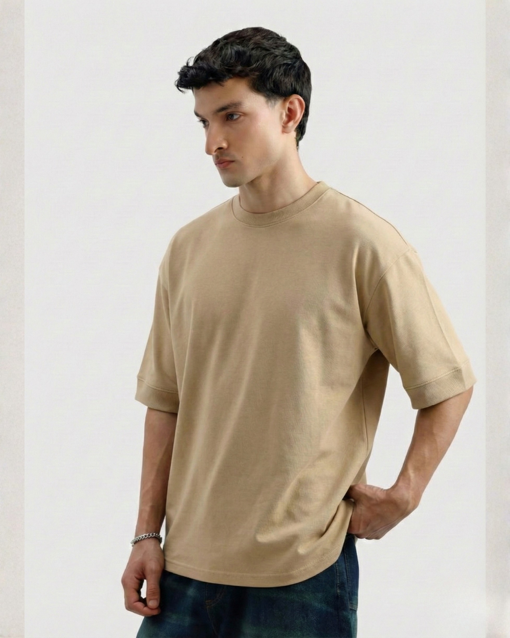 Drop Shoulder Tee - Beige