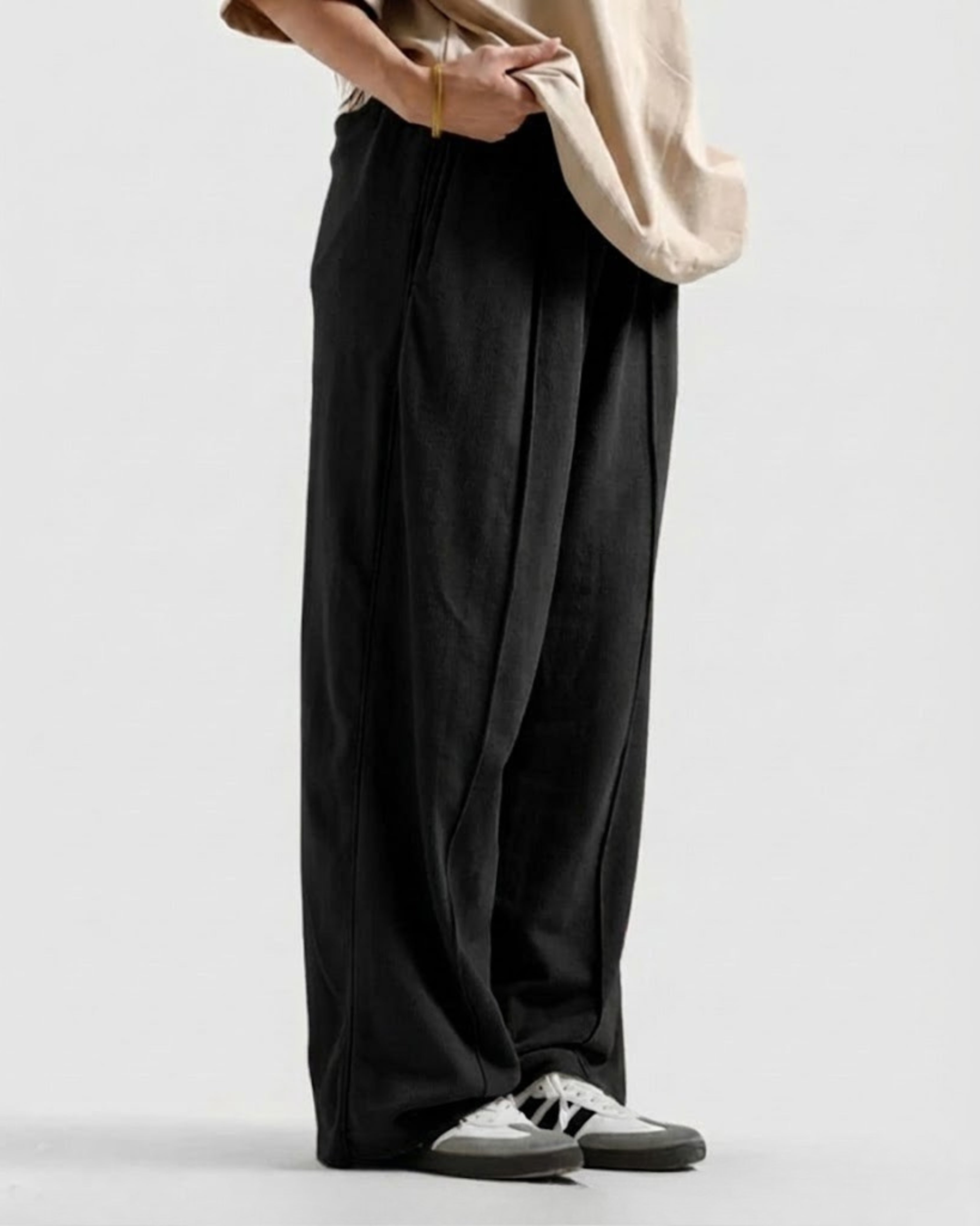 Straight-Leg Pleated Baggy Trousers