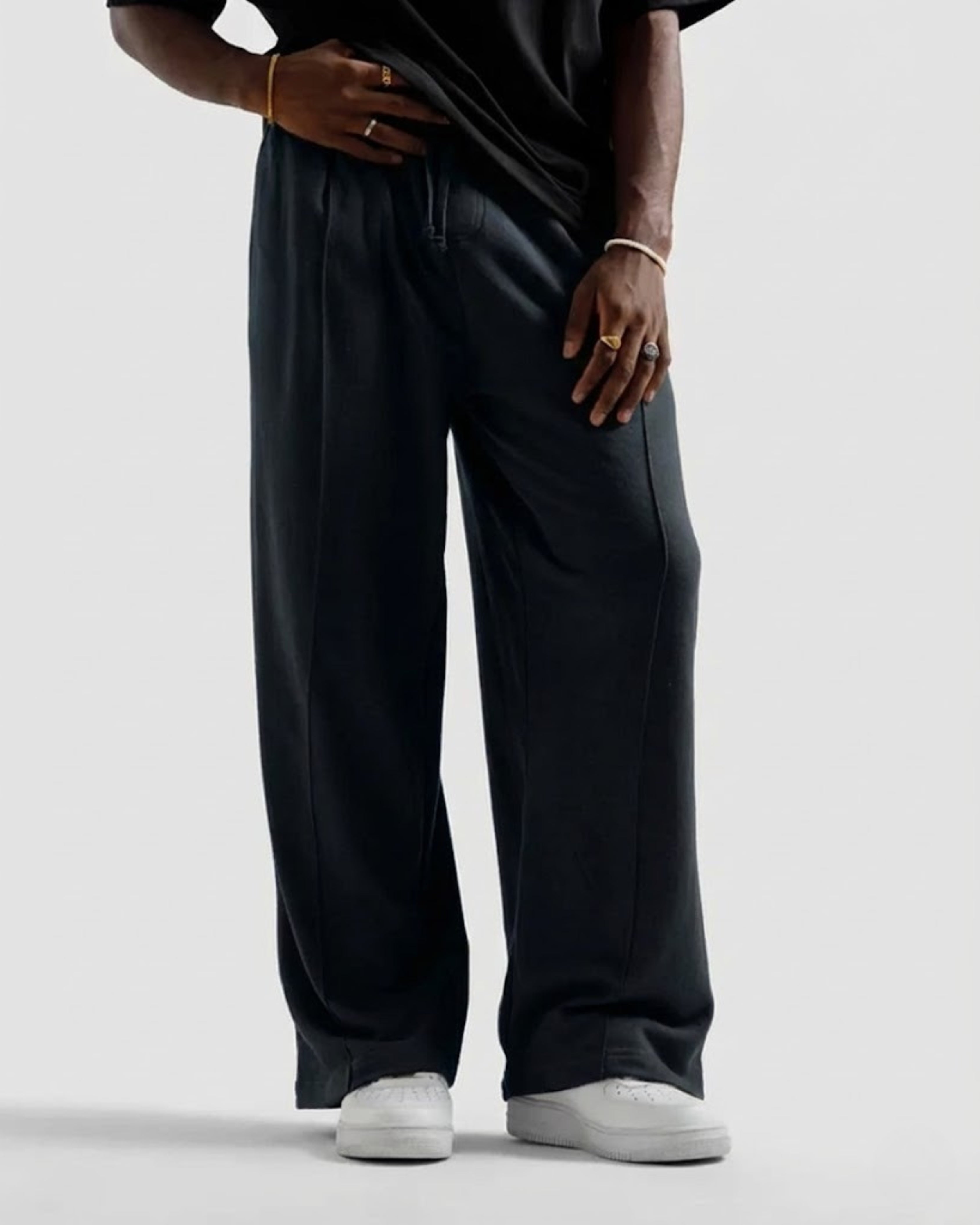 Straight-Leg Pleated Baggy Trousers