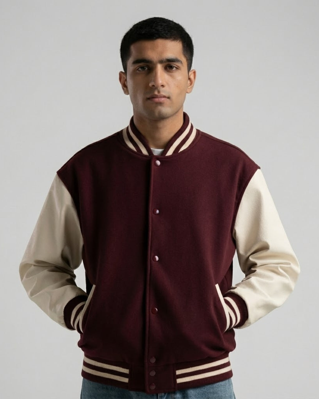 "OUT OF OFFICE" Varsity Jacket – Maroon Edition
