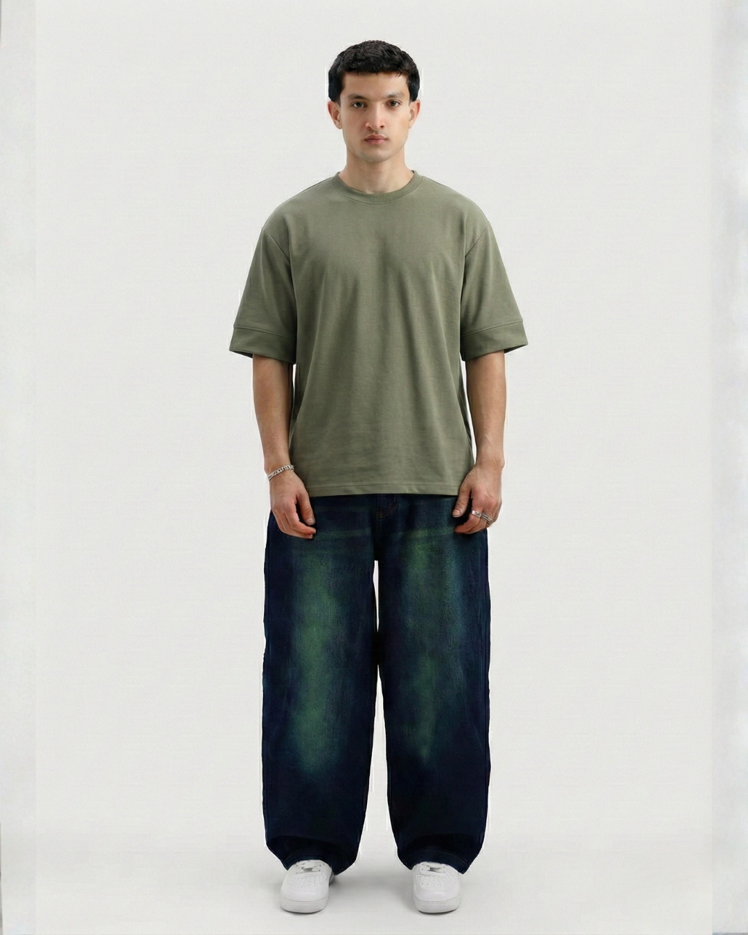 Drop Shoulder Tee - Olive Green