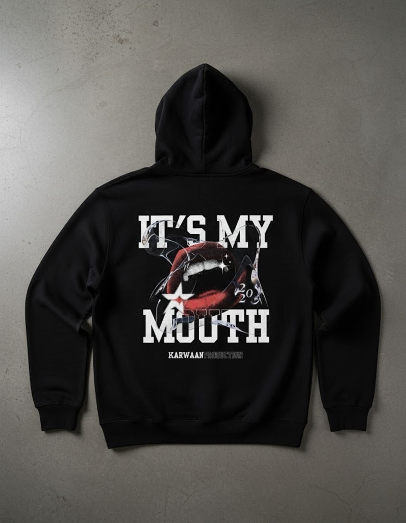 IT'S MY MOUTH Graphic Hoodie - Black